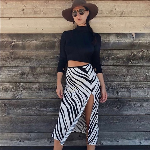 NWT Zara Black White Zebra Print Satin Skirt